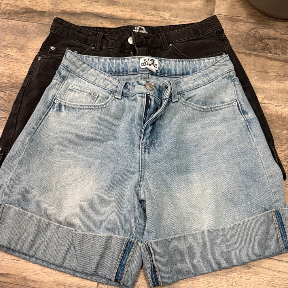 Future Collective Blue and Black Denim Shorts